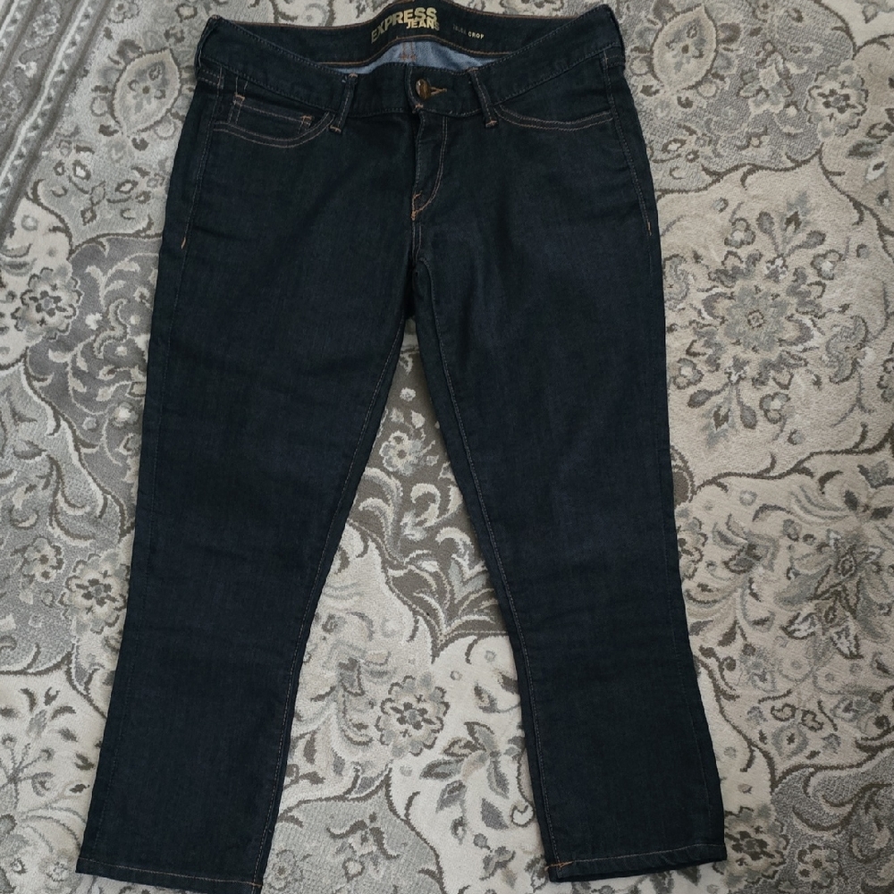 Express Women's Zelda Crop Dark Blue Low Rise Jeans